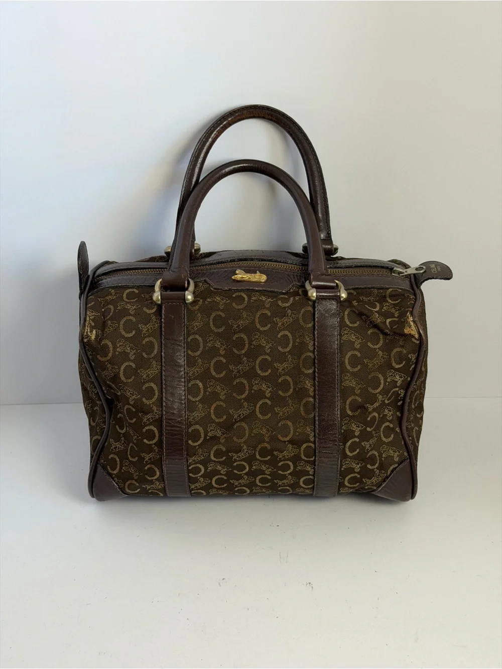 Vintage Old Celine Boston Bag Monogrammed Canvas